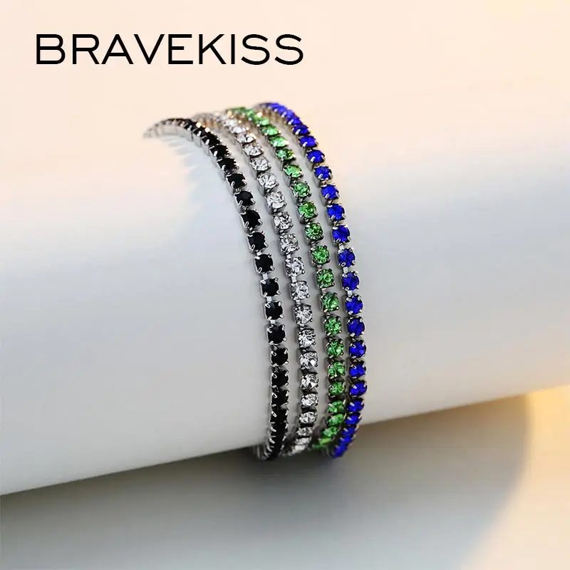 Женский браслет с фианитом BRAVEKISS 4 цвета регулируемый для тенниса подарочные