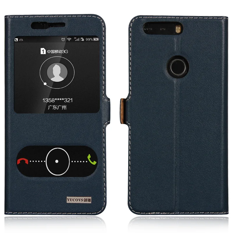 Genuine Natural Cow Cowhide Leather Case View Window For Huawei Honor 8 Magnetic Filp Phone Cover + Gifts | Мобильные телефоны и