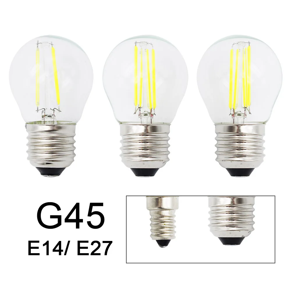 Retro G45 LED 2W 4W 6W Dimmable Filament Light Bulb E27 E14 COB 220V Glass shell Vintage Style Lamp