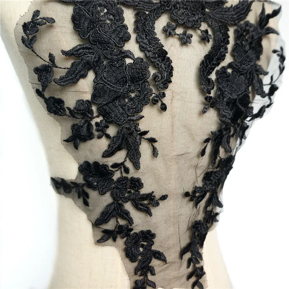 Черные цветы вышитый тканевый воротник кружевная отделка сетка пришивная
