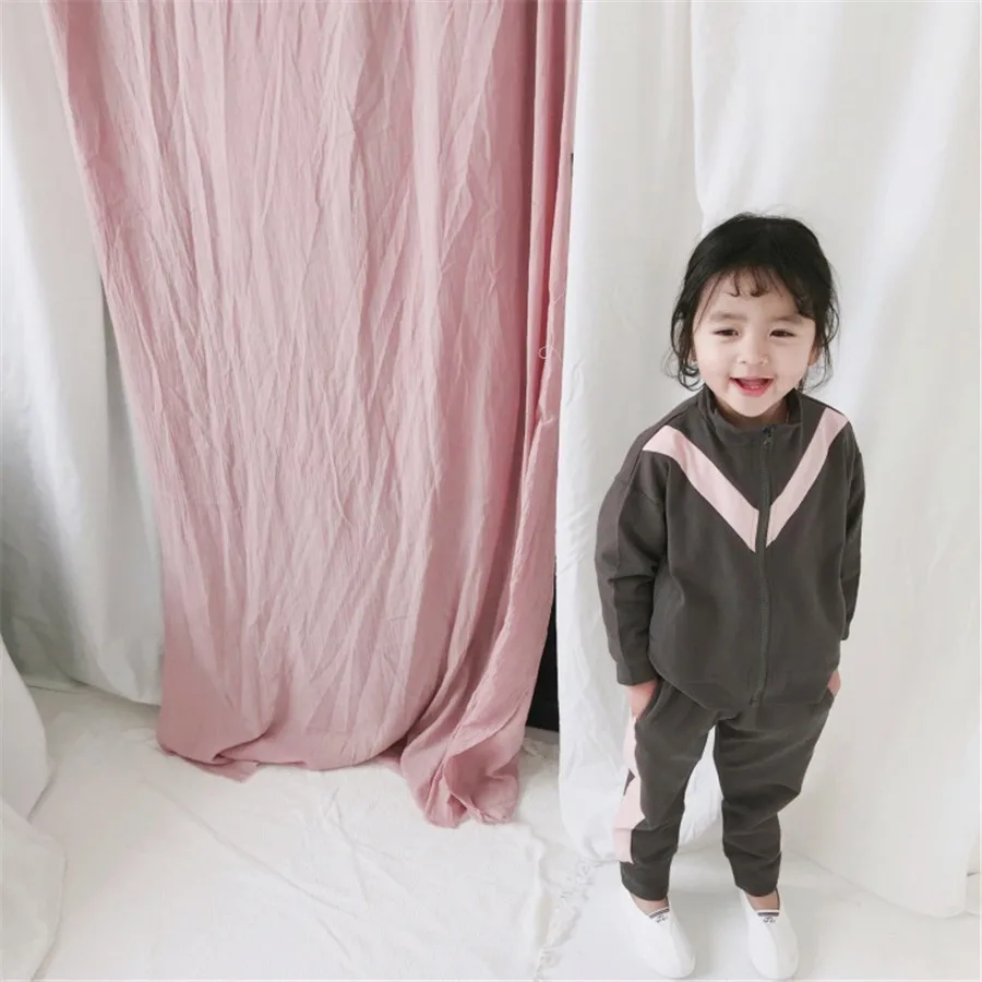 Комплекты одежды для маленьких девочек 2, 3, 4, 5, 6, 7 лет демисезонная куртка и штаны Повседневный Спортивный костюм на молнии из 2 предметов костюмы для девочек, детская одежда