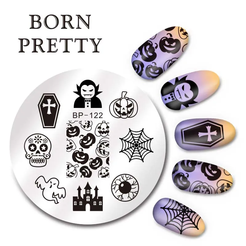 BORN PRETTY Рождество ногтей штамповки пластины снег Хэллоуин узор маникюр изображения Шаблон фестиваль год трафарет для ногтей - Цвет: BP-122