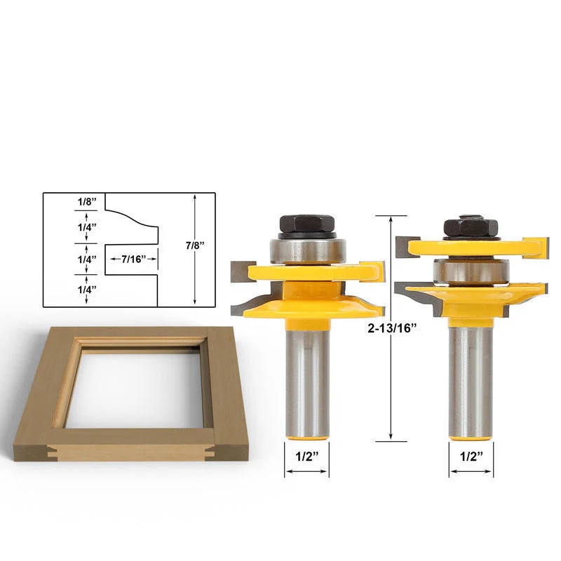 

1/2" Shank 2pcs Door Panel Cabinet Tenon Router Bit Cabinet Rail & Stile Set Panel Raiser Milling Cutter for Cabinet Door Frame
