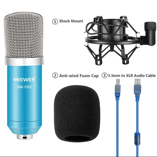 Neewer NW-7000 USB конденсаторный микрофон комплект для профессионального студийного вещания(синий и серебристый/золотой и черный - Цвет: Blue and Silver