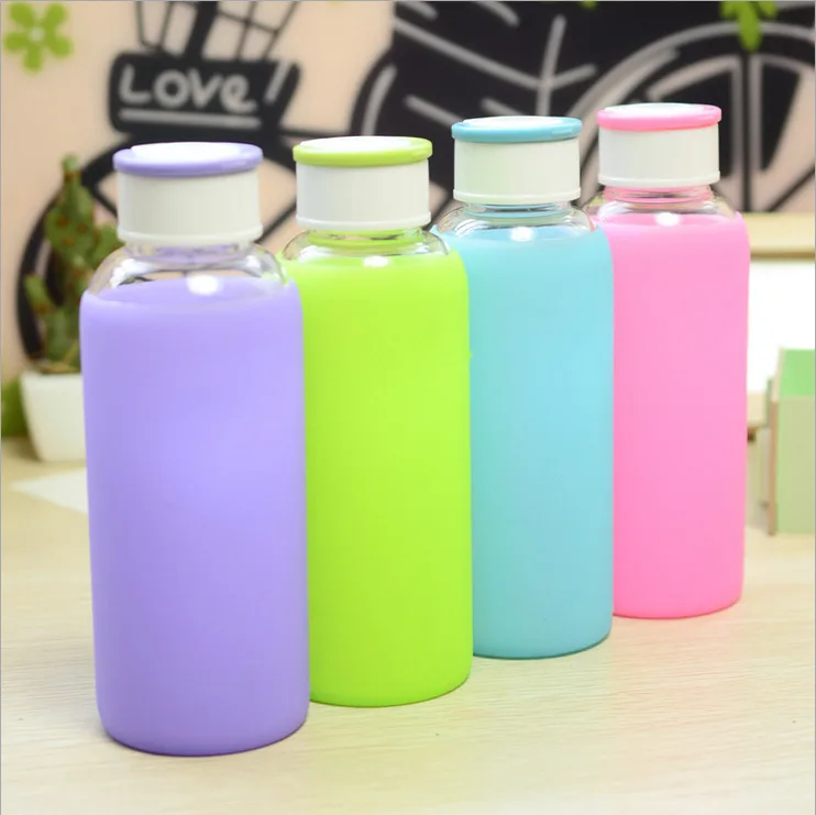 420 мл красочная пузырьковая стеклянная бутылка для воды + Мягкий силиконовый