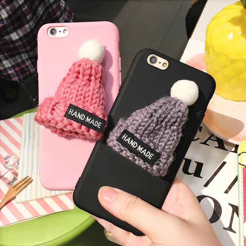 Новый Модный милый чехол с 3D шапкой и теплым меховым шариком силиконовый черный