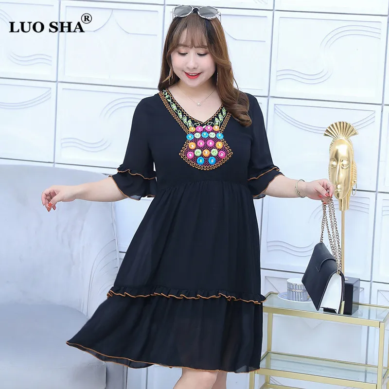 Женское длинное платье с вышивкой LUOSHA летнее богемное в стиле бохо Пляжное