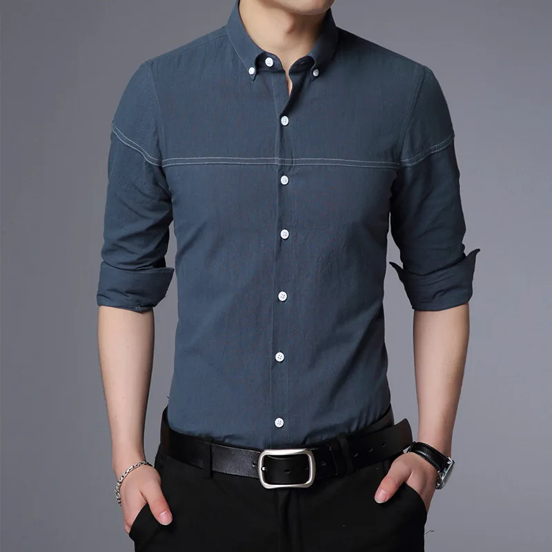 2018 осенние мужские повседневные рубашки Uwback полосатые приталенные с воротником