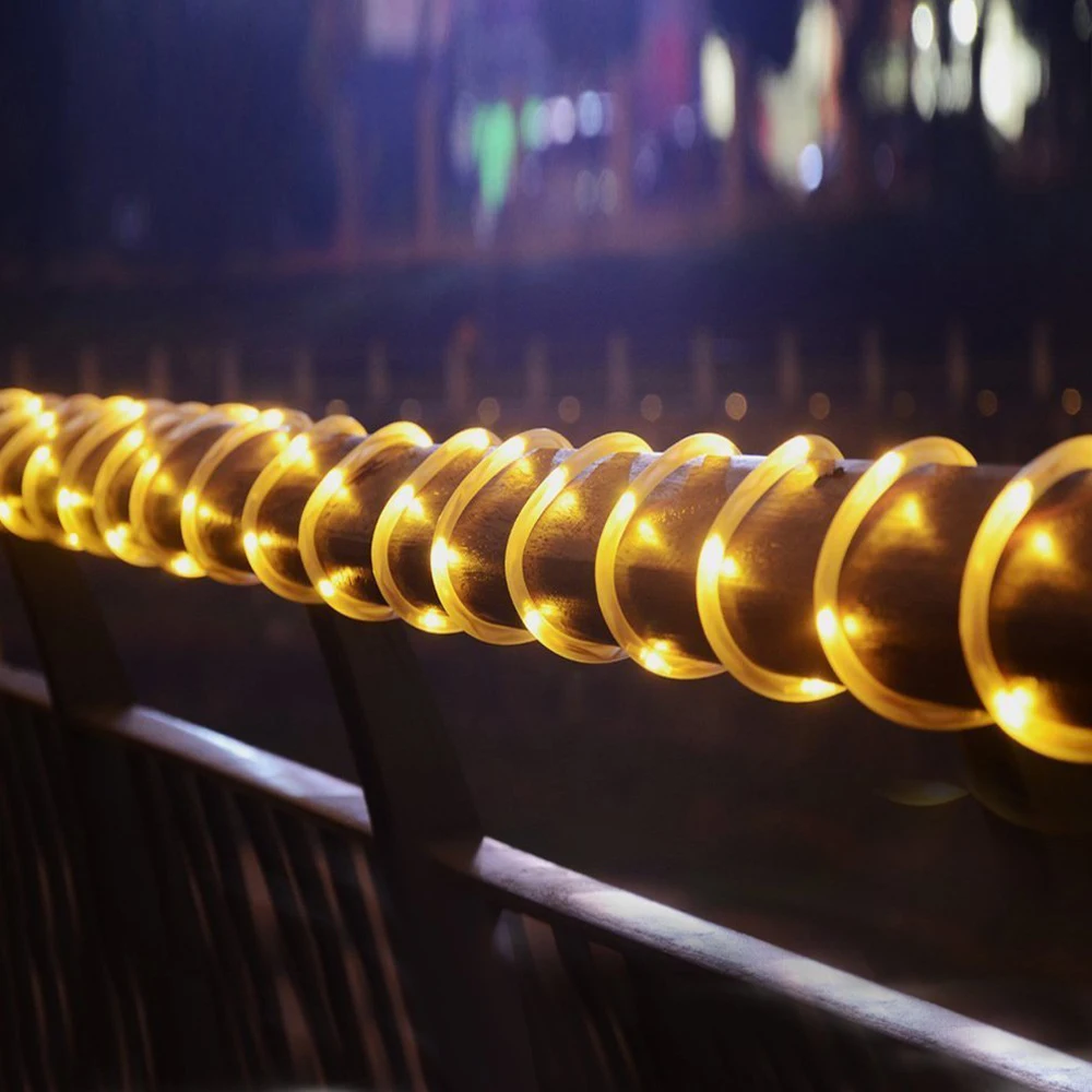 12 м 100 LED Солнечная веревка шнура светильник Открытый сад Рождественская гирлянда