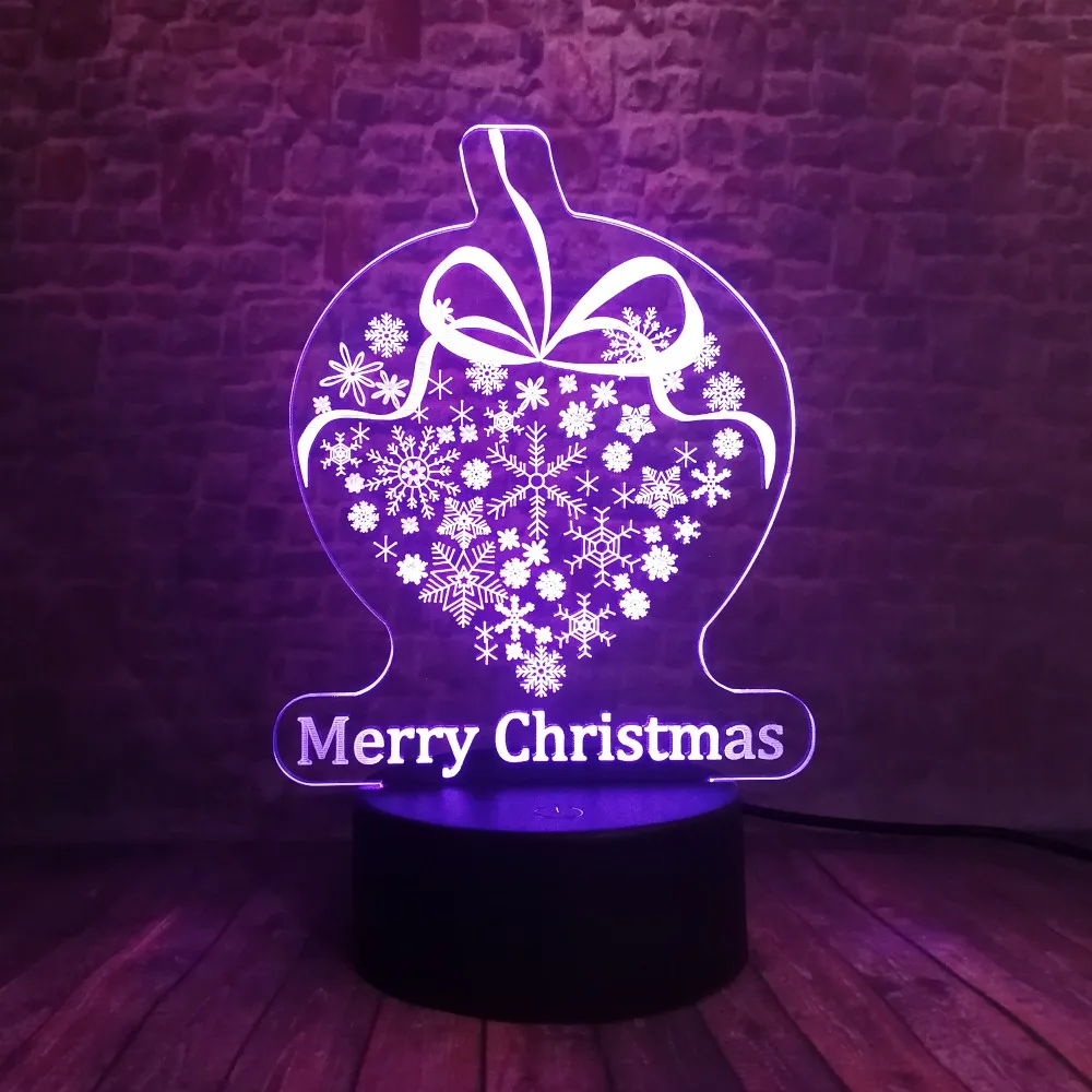 Веселая Рождественская Снежинка 3D светодиодная ночник 7 видов цветов USB