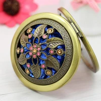 bronze color flower metal portable pocket mirror two sides folding makeup mirror vintage butterfly cosmetic mirrors
