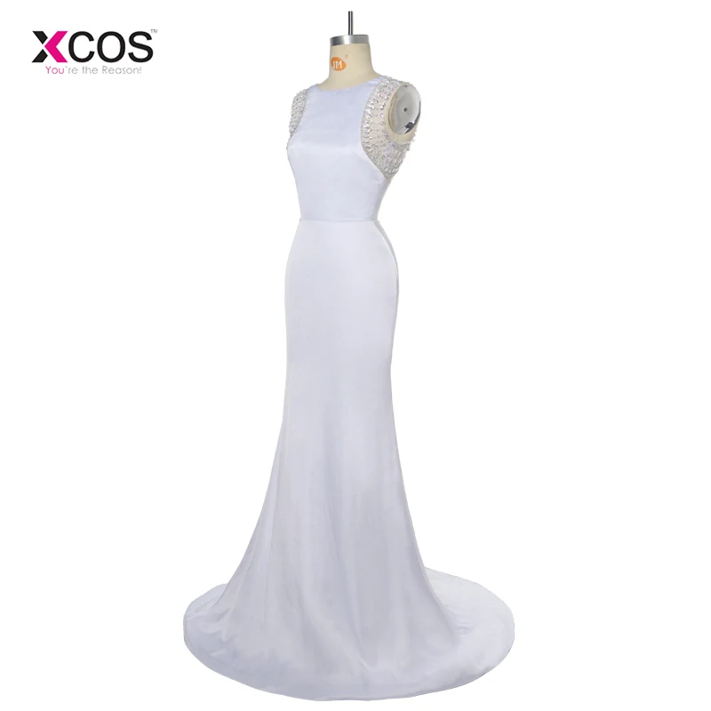 Скромное белое платье для выпускного вечера с русалочкой 2018 длинное прозрачное