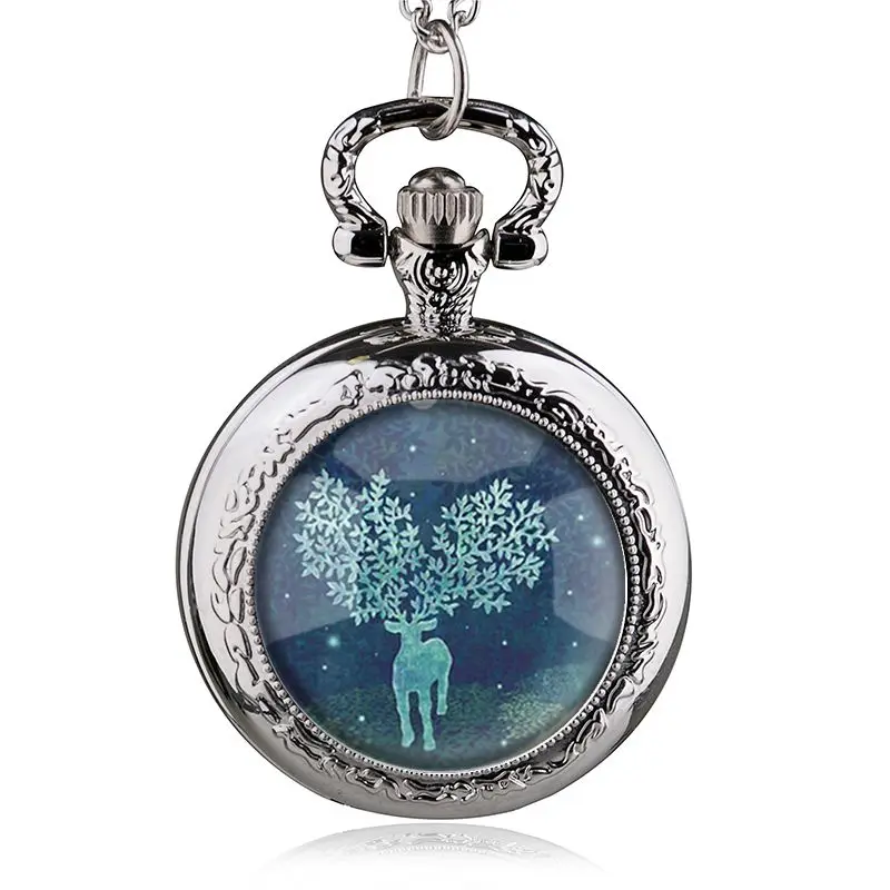 Новинка 2019 кварцевые карманные часы с рисунком синего оленя брелоком мужские и