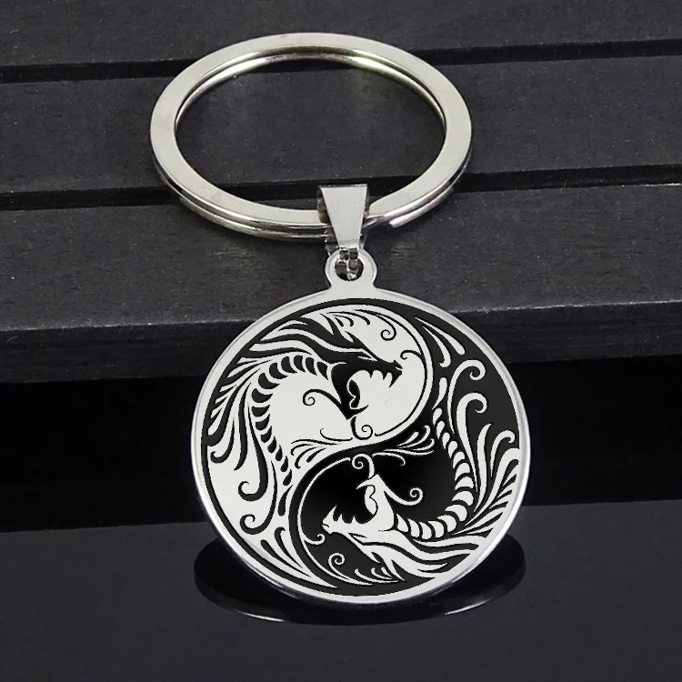 

Creativity Men Stainless Steel Jewelry Yin Yang Dragon Pendant Keychain Best Gift For Men Accept Drop Shipping YP6681