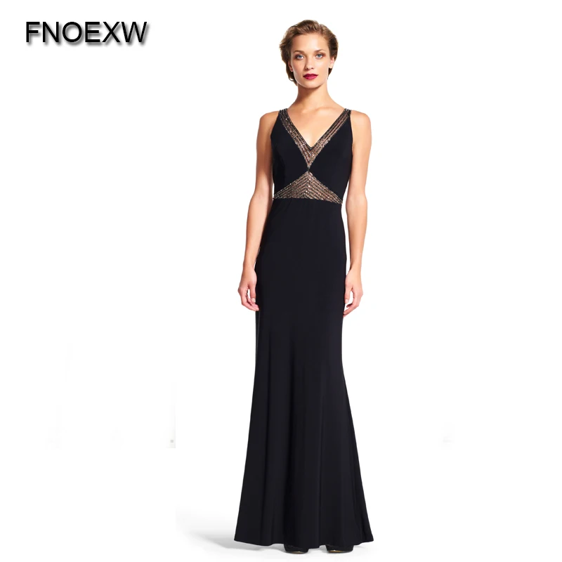 fashion luxury evening dresses 2017 v neck beaded black chiffon women formal pageant gown for prom party vestido festa | Свадьбы и