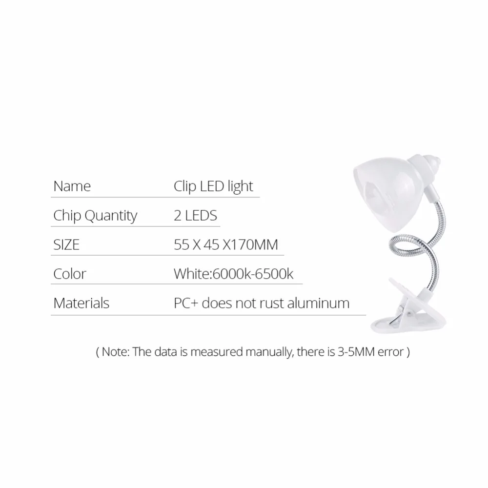 

Mini LED Desk Lamp Foldable Eye Protected Diode Table lamp With Clip Cool White Button Battery Powered