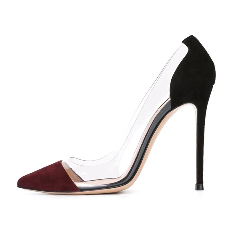 12CM Heel Height Женские туфли-лодочки на высоком тонком каблуке из прозрачной кожи; пикантные женские туфли принцессы с острым носком; кожаные туфли для вечеринок; большие размеры; C028A - Цвет: 12CM Heel Height