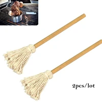 bbq accessories 2pcs 40cm 17 7inch barbecue basting brush cotton sauce oil mop wood handle food grill brushes kitchen utensils