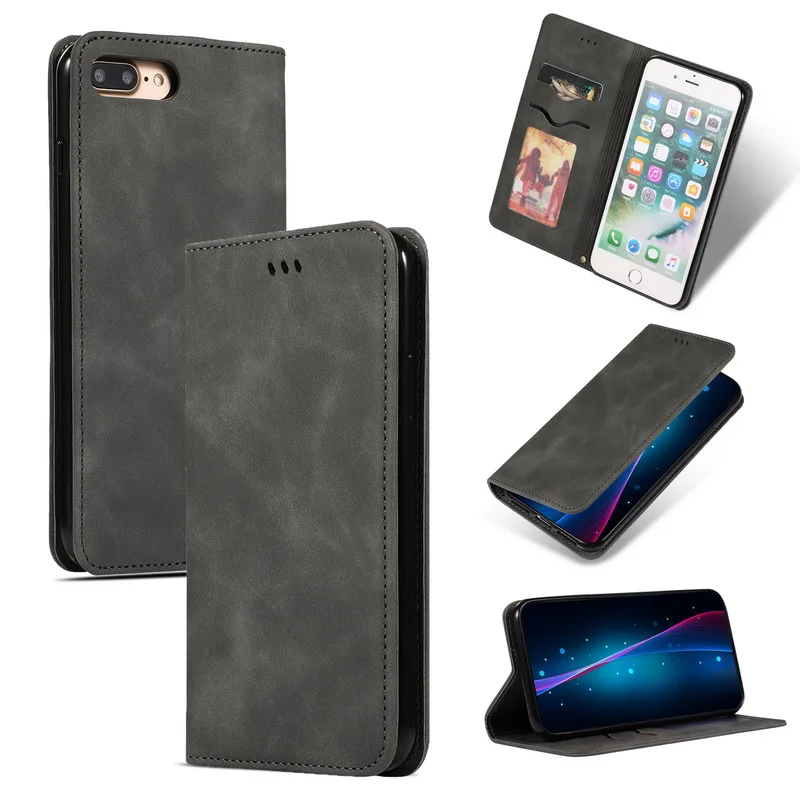 Gray Магнитный Флип-бумажник из натуральной кожи чехол для iPhone 7 X XR 8 Plus 6s 6 Ретро Чехол-держатель для карт iPhone Xs Max X XR чехлы для телефонов - Цвет: Gray