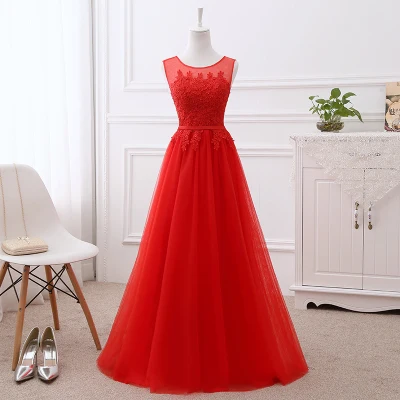 Red Long Robe de soiree vestido de festa красное Красное Длинное Платье на шнуровке с аппликацией Элегантные платья подружек невесты вечерние платья для банкета и выпускного вечера - Цвет: Red Long