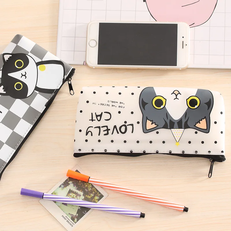 Студенческие Сумки-карандаши Kawaii с кошкой милый силиконовый водонепроницаемый
