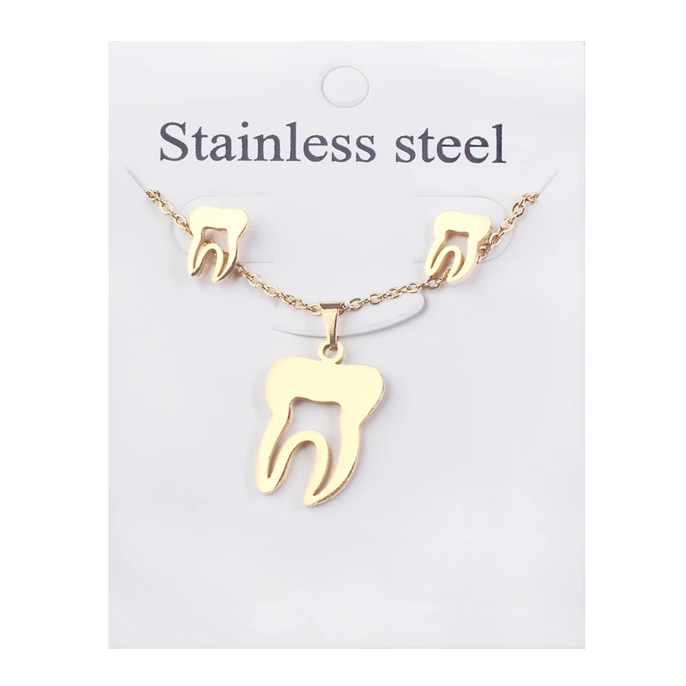 LUBINGSHINE роскошный золотой цвет для женщин Любовь Сердце стетоскоп ожерелье зубы серьги из нержавеющей стали свадебные ювелирные наборы
