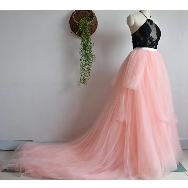

Женская длинная фатиновая юбка с оборками, розовая Пышная юбка А-силуэта со шлейфом, юбка для свадебной фотосъемки, 2018