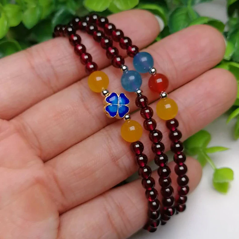 Женский браслет с натуральным гранатом яркие эластичные браслеты|bracelet|strand