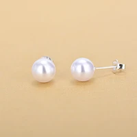 silver color single round simulated pearl stud earrings for women jewelry 2022