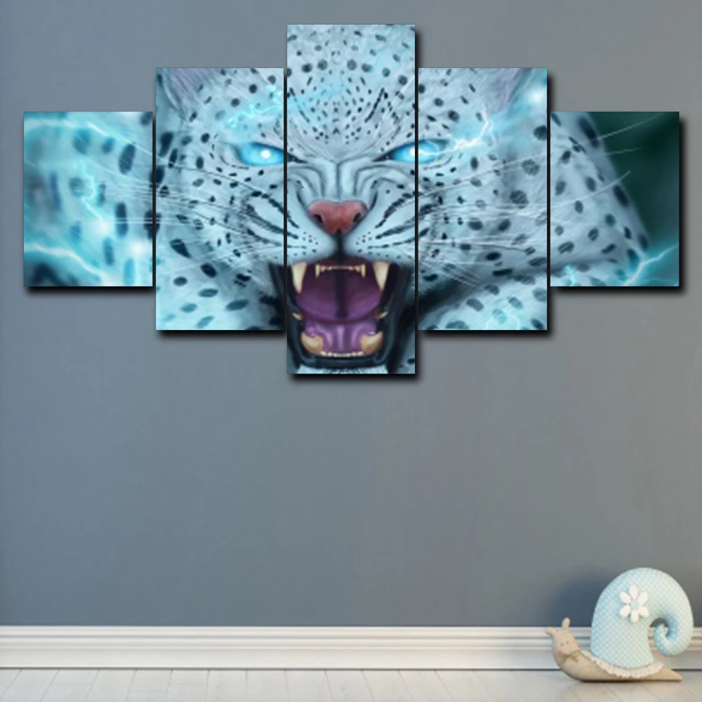 Без рамки 5 панели с постерами Wild Animal Leopard Wall Art винтажная Холст Картина маслом для