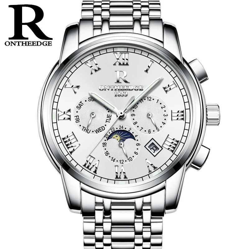Модные механические часы RONTHEEDGE для мужчин Автоматические Стальные наручные с
