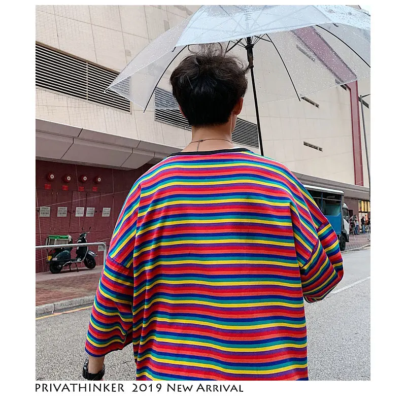 Privathinker для мужчин Harajuku уличная Sriped футболка лето 2019 корейский модные забавные
