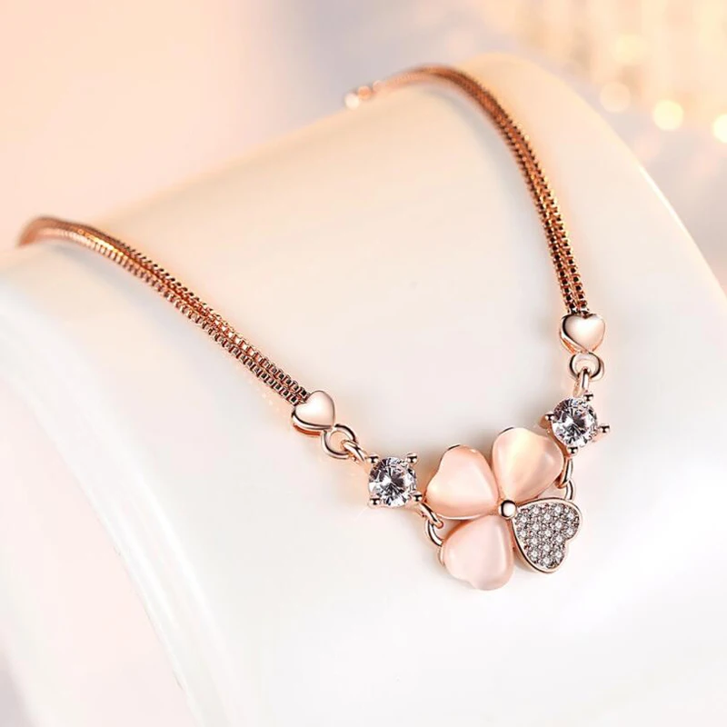 KOFSAC New Fashion 925 Silver Bracelets For Women Luxury Crystal CZ Sweet Love Heart Four Clover Bangle Valentine's Day Jewelry |