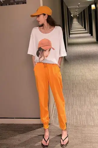 

Casual Cartoon Character Korean Two Piece Set Loose Tracksuit Women Treino White Top Twinset 2 Piece Set Woman Clothes Korean