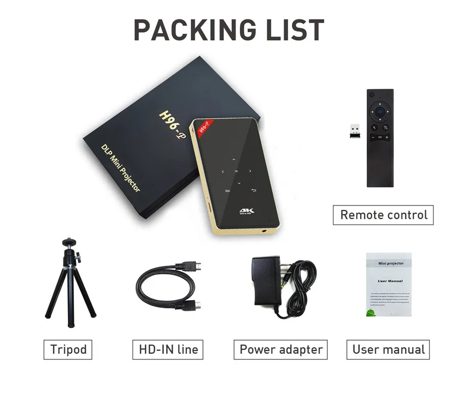 H96-P Android tv Box четырехъядерный мини-проектор DLP двухдиапазонный 5G wifi домашний видео кинотеатр Ultra HD Bluetooth 4 K портативный проектор
