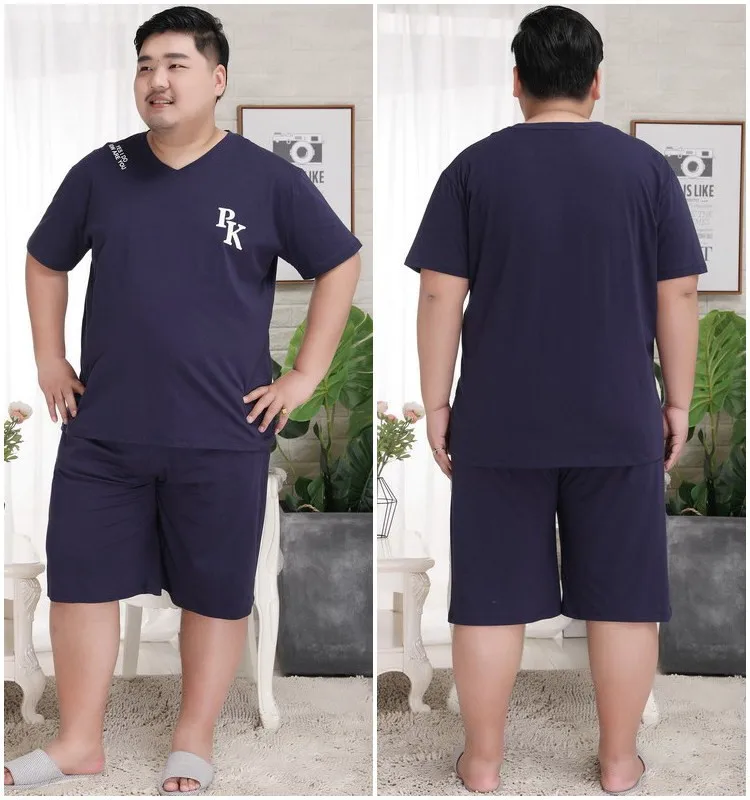 Мужская пижама с коротким рукавом из чистого хлопка для дома большие размеры 5XL