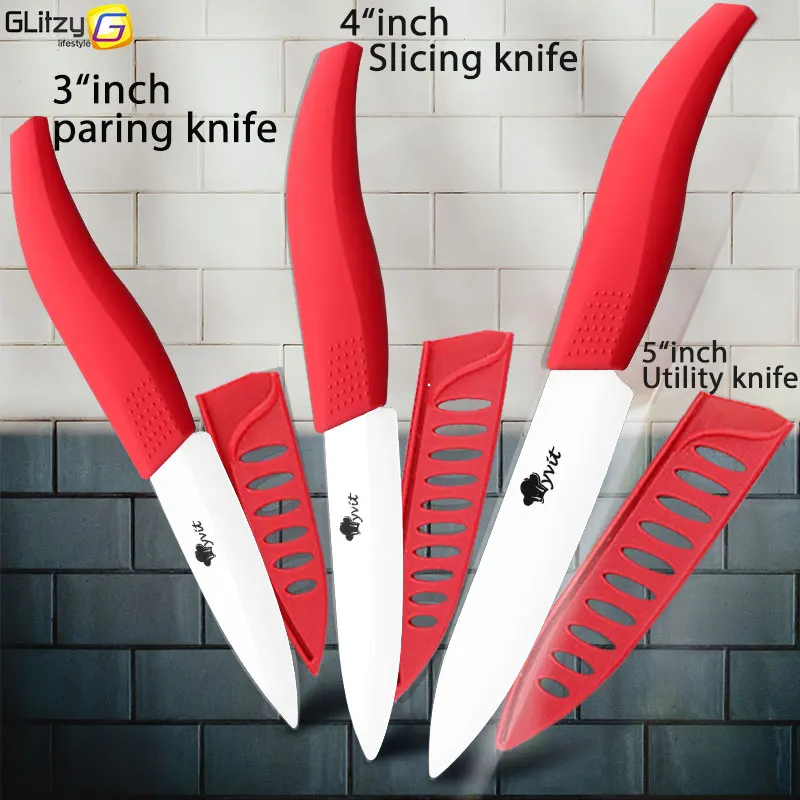 345 white red Набор керамических ножей 3, 4, 5, 6 дюймов, набор кухонных ножей из циркония, белое лезвие, черный нож для шеф-повара, нож для нарезки овощей и фруктов - Цвет: 345 white red