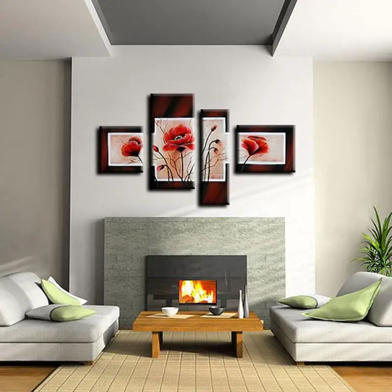

High Quality Hand Painted Modern Red Lily Flower Picture On Canvas Home Decor Wall Art Oil Paintings 4 Pieces for Living Room