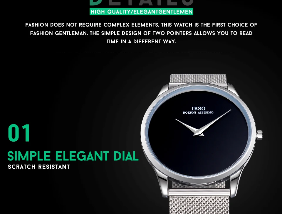 IBSO Мужские кварцевые часы 7 мм ультра-тонкий Циферблат из нержавеющей стали кожаный ремешок Часы Мужские Простые черные наручные часы Relogio Masculino