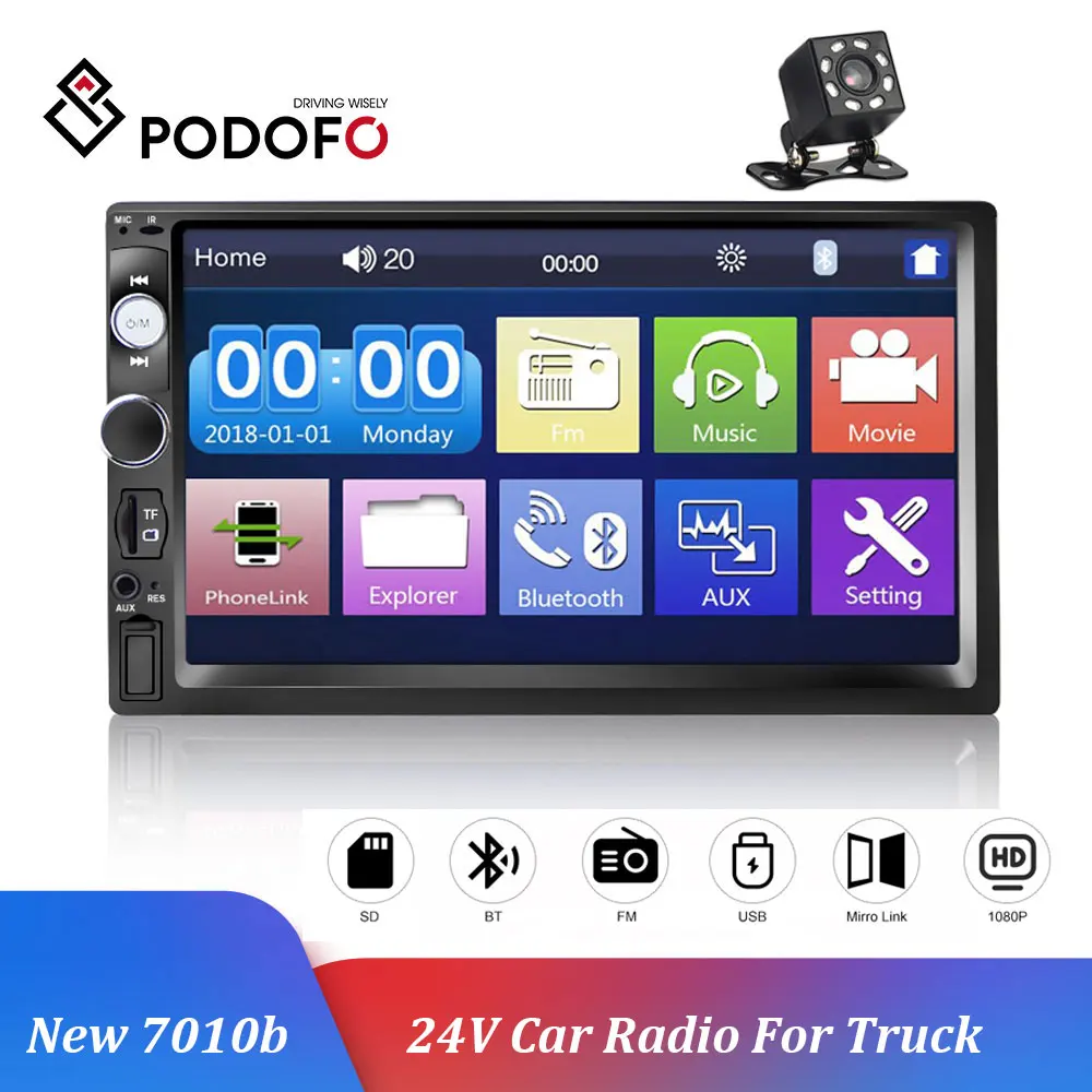 Podofo HD 7 &quotАвторадио 2 Din 24V автомобильный радиоприемник 7010B MP3-плеер Стерео Bluetooth