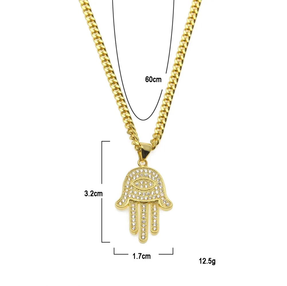 Хип хоп AAA CZ камни выложенные Bling Ice Out Fatima ручной амулет подвески ожерелье для