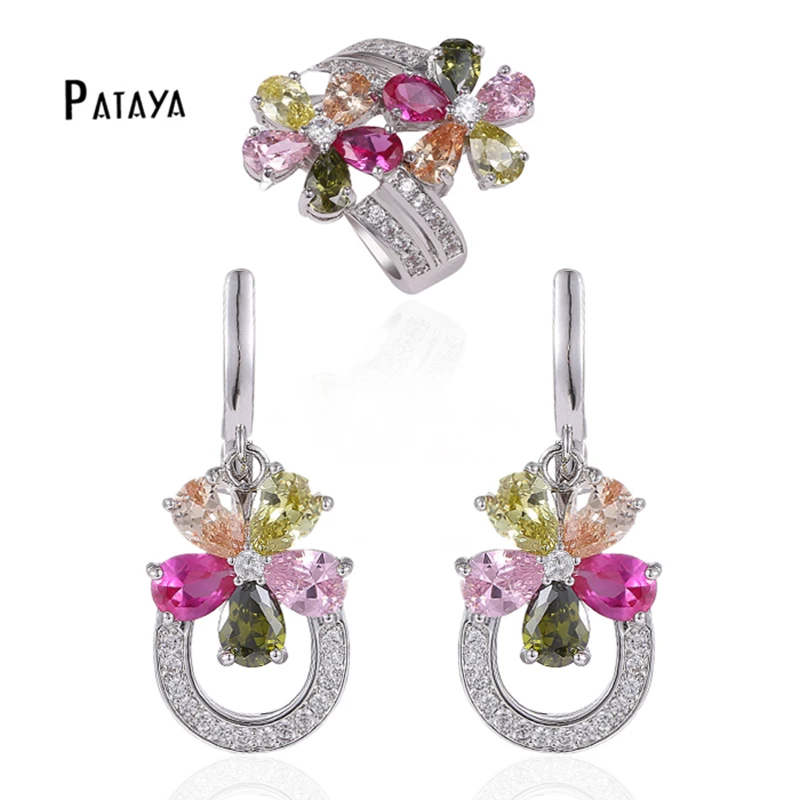 Комплект из кольца и серёг с натуральным Цирконом|flower jewelry set|jewelry setsring earrings set |