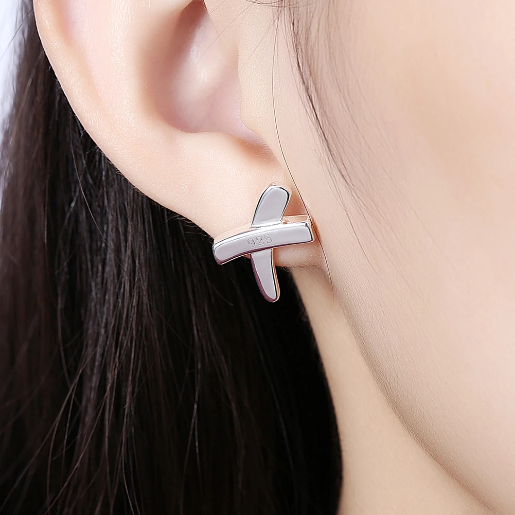 

Simple X Studs Earrings for Women Stamped Silver Plated Geometric Minimalist Cross Earring 2017 Hot Sale New Fashion Jewelry