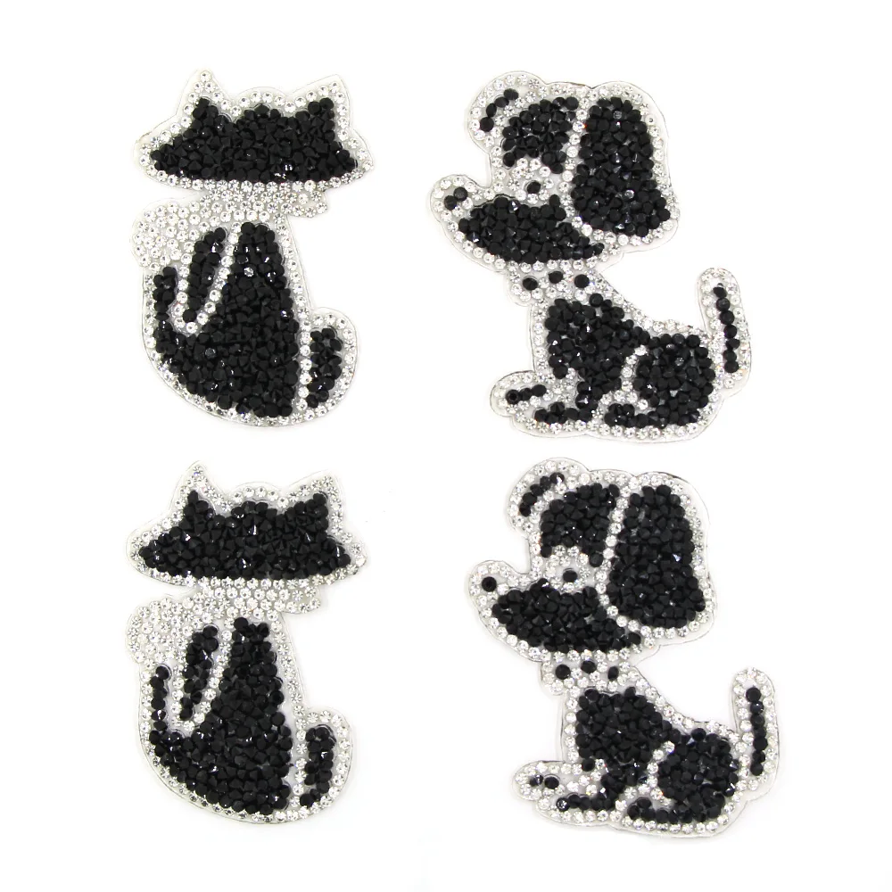Наклейки на одежду милых собак кошек стразы черные наклейки животных Мультяшные