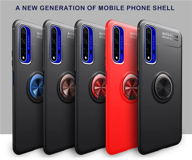 For Huawei Nova 5T Case Finger Ring Magnetic Bracket Soft TPU Silicone Back Cover 5 T Phone |