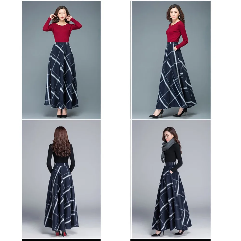 Зимние размера плюс 6XL 5XL XXXXXL Модные Винтажные клетчатые плотные шерстяные женские макси длинные юбки с женской одеждой