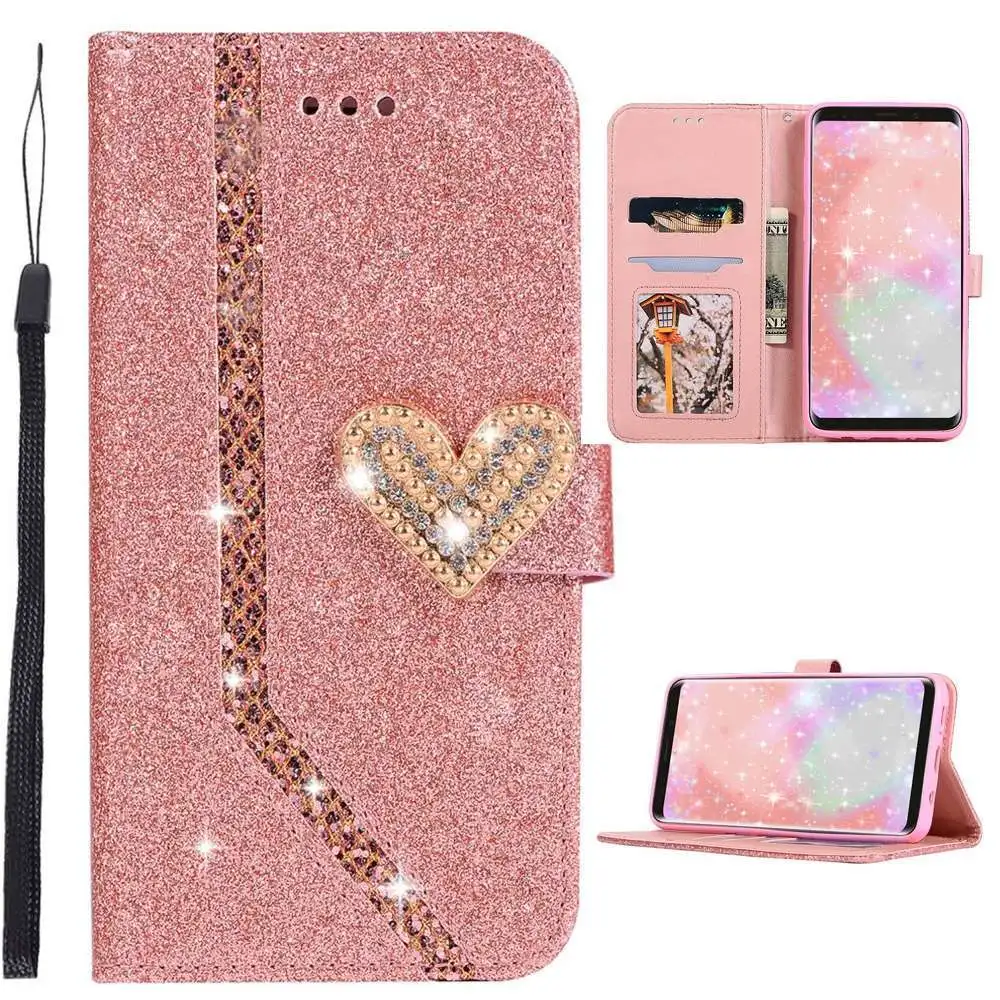 Rose gold L-FADNUT для samsung A7 чехол A5 A6 плюс A8 блестящий кожаный чехол-кошелек с подставкой и бумажником чехол s для Galaxy J3 J4 J5 J6 плюс Капа - Цвет: Rose gold