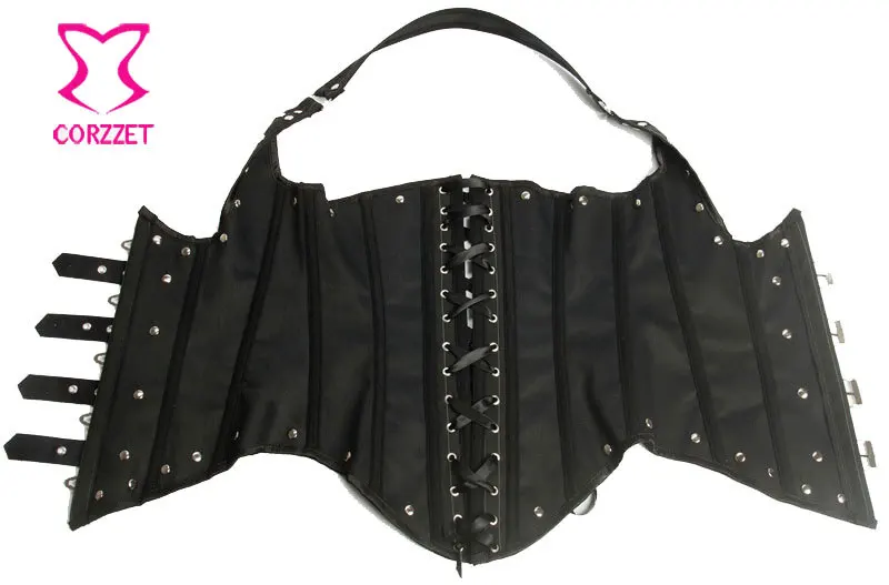 Корсет в тонкую полоску с бретелькой через шею готический корсет Черный стиле