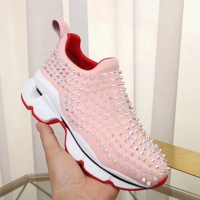 pink GCYFWJ Rivet Sneakers Woman Red Sneakers Spring Autumn Flats Non-slip Breathable Casuals Couple Shoes Zapatillas Rojas Mujer - Цвет: pink