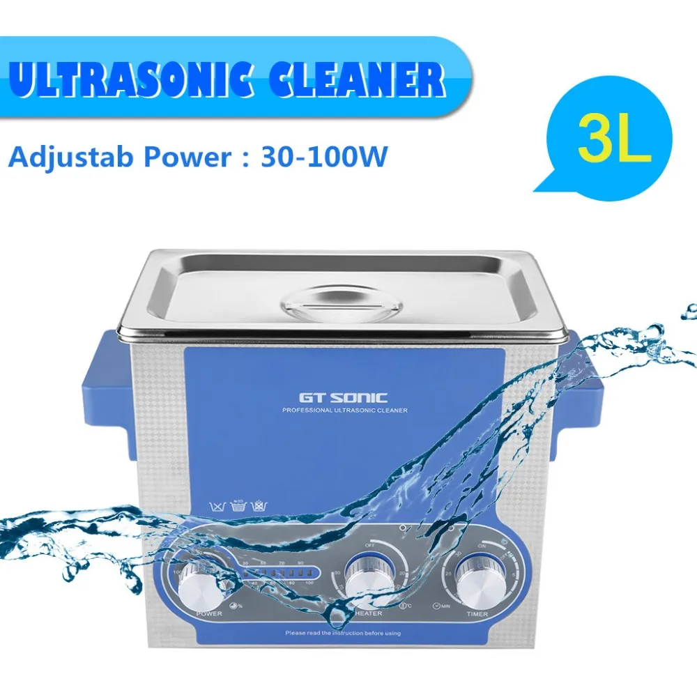 GT sonic P3 Ultra sonic очиститель, 3л нагреватель, таймер, регулируемая мощность, нержавеющая емкость для ванны, ультра звуковая ванна для чистки ювелирных изделий, корзины